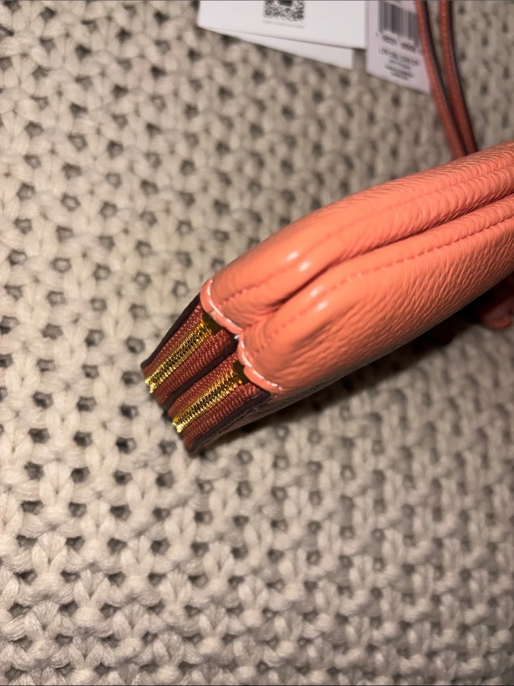 Coach Coral/Peach Gold Pebbled Leather Wristlet double corner zip